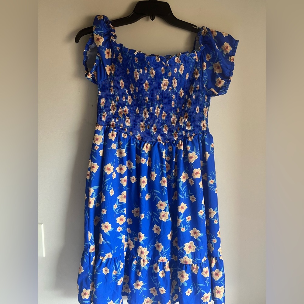 Blue Floral baby doll smocked dress size XXL